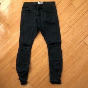 One x One Teaspoon Desperados Pants Ripped Knees Tapered Button Fly Navy Size 26